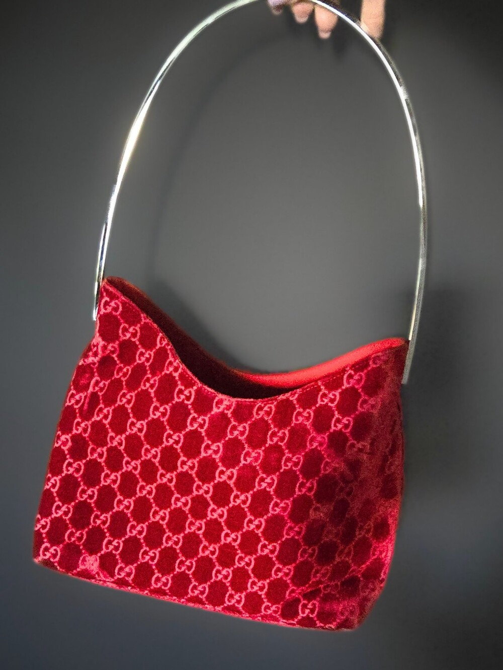 **SOLD*Gucci by Tom Ford 1997 Red Velvet GG Monogram Chrome Handle ASO The Nanny - Picture 16 of 16